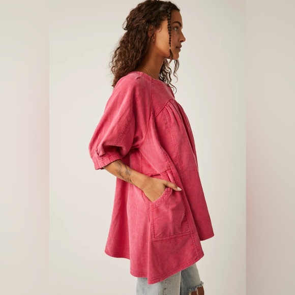 New Free People✨Memories of You Corduroy Top- Mademoiselle Pink - Picture 5 of 6